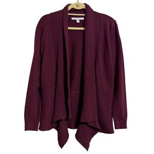 FEVER Women's Burgundy Ribbed‎ Waterfall Cardigan Sweater M